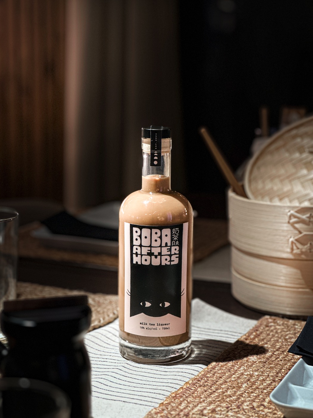 The finished Boba After Hours bottle on a table
